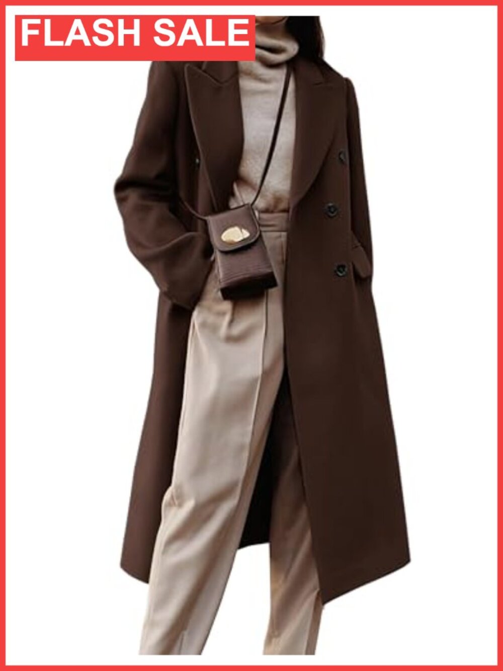 Womens Long Wool Blend Coat Double Breasted Trench Peacoat